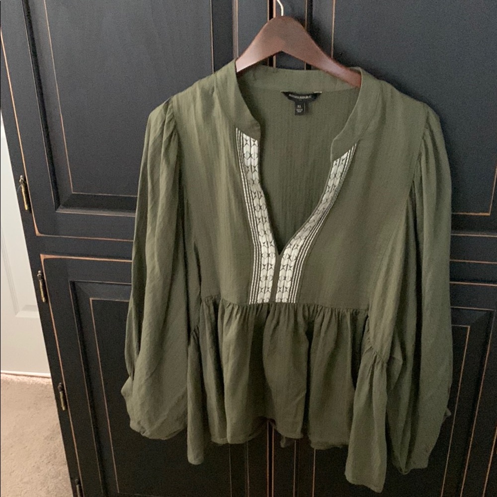 Banana Republic Green Peplum Blouse with Mandarin Collar